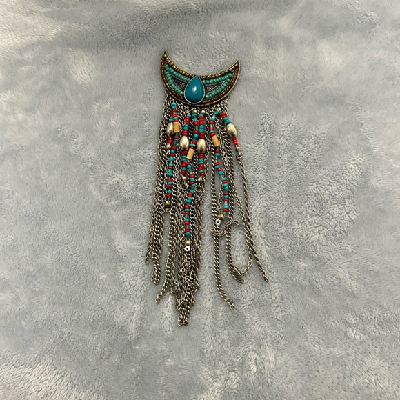 💗 Turquoise and Silver Crescent Pendant - Picture 1 of 1